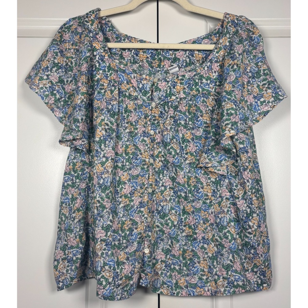 Old Navy Womens Blouse Top Boho Floral Flutter Sleeve Casual Button Front M